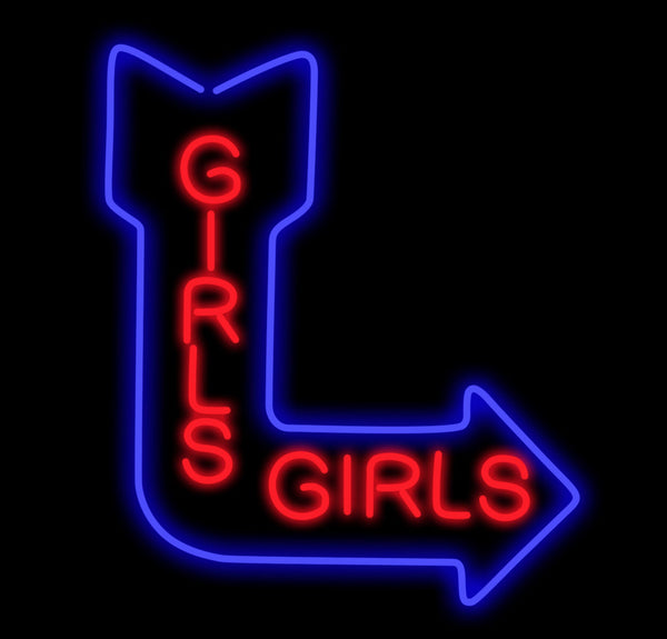 Girls Girls Direction Arrow Blue And Red Neon Light Sign Lamp Real Glass Wall Decor