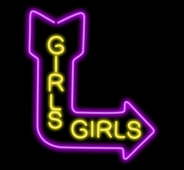 Girls Girls Direction Arrow Purple And Yellow Neon Light Sign Lamp Real Glass Wall Decor