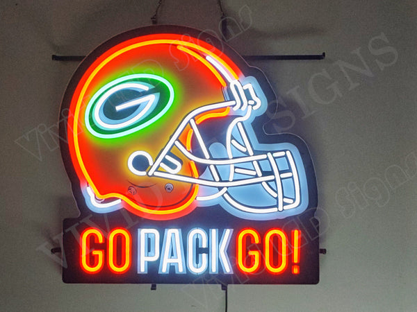 Green Bay Packer Helmet Go Pack Go LED Neon Sign Light Lamp