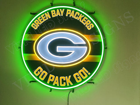 Green Bay Packer Logo Go Pack Go LED Neon Sign Light Lamp