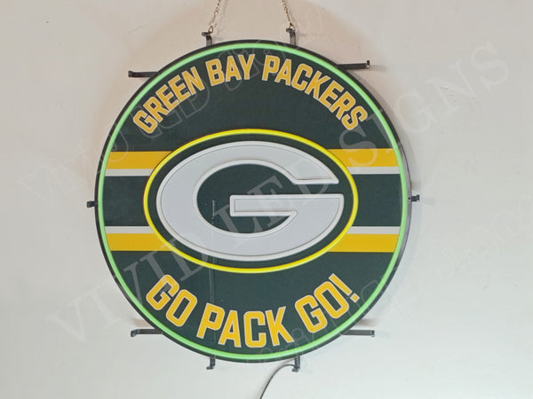 Green Bay Packer Logo Go Pack Go LED Neon Sign Light Lamp