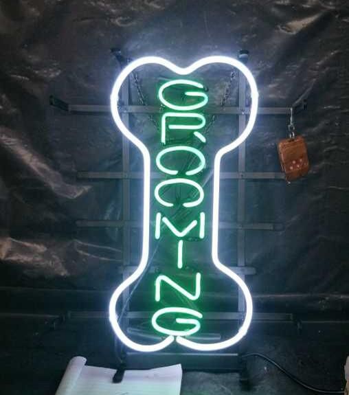 Grooming Dog Bone Neon Light Sign Lamp Real Glass Wall Decor
