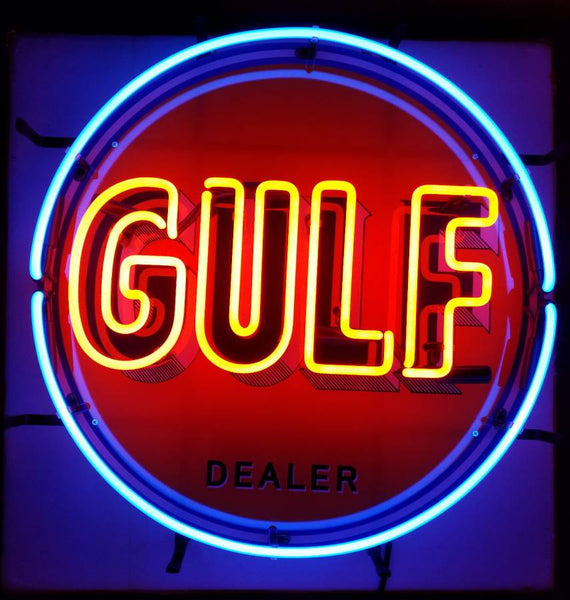 Gulf Dealer Oil Gas Fuel Gasoline Neon Light Sign Lamp HD Vivid Printing