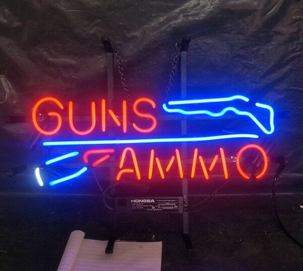 Guns Ammo Neon Light Sign Lamp Real Glass Wall Decor