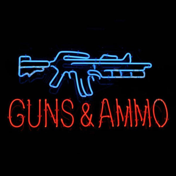 Guns And Ammo Neon Light Sign Lamp Real Glass Wall Decor