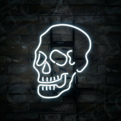 Haunted Skull Sugar White Neon Light Sign Lamp Real Glass Wall Decor