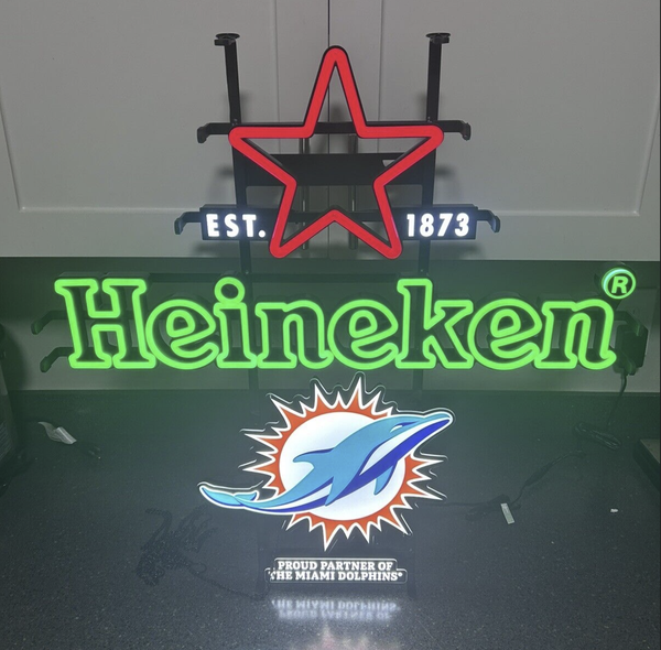 Heineken Miami Dolphins LED Neon Sign Light Lamp With Dimmer