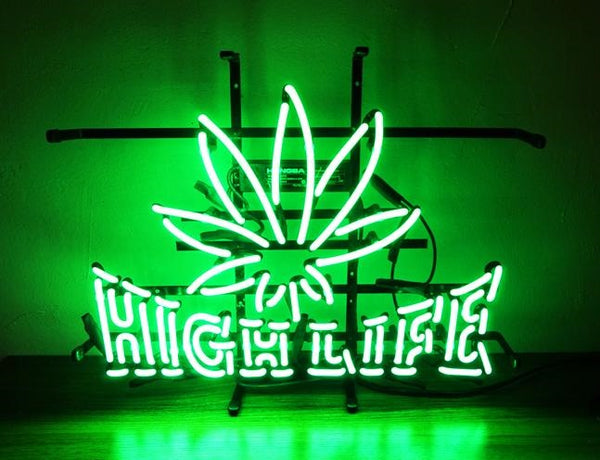 High Life Leaf Neon Light Sign Lamp Real Glass Wall Decor