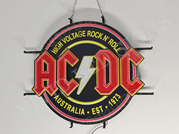 High Voltage Rock N Roll Patch ACDC LED Neon Sign Light Lamp