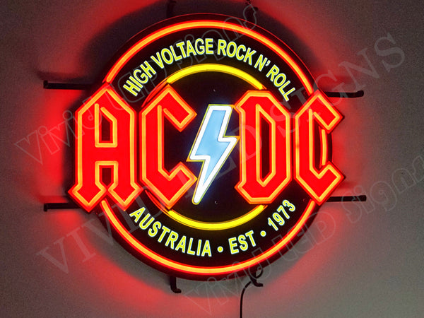 High Voltage Rock N Roll Patch ACDC LED Neon Sign Light Lamp