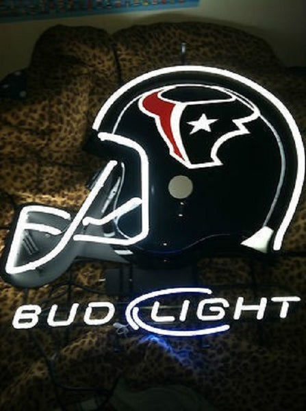 Housto Texans Bud Light Helmet Beer Bar Neon Sign Light Lamp