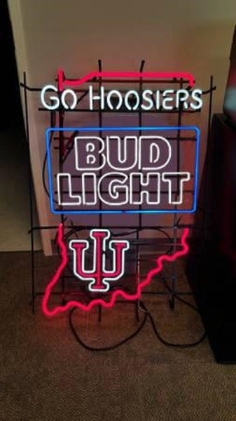 Indiana University Go Hoosiers Bud Light Beer Neon Light Lamp Sign