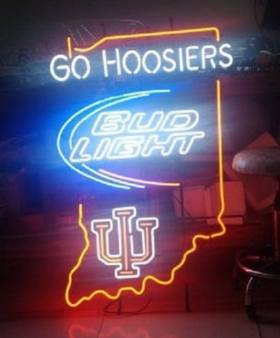 Indiana University Go Hoosiers Bud Light Beer Neon Light Lamp Sign