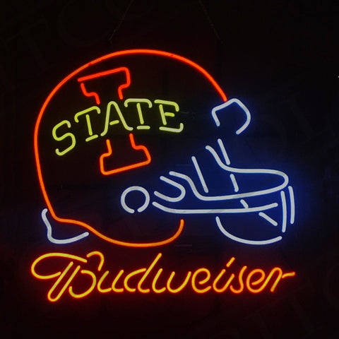Iowa State Cyclones Helmet Budweiser Beer Neon Light Lamp Sign
