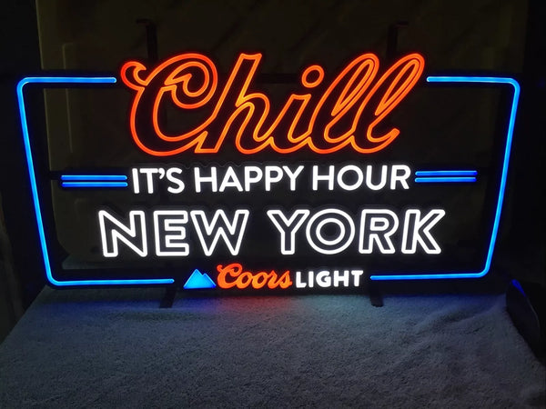 Chill New York It's Happy Hour Light Beer LED Neon Sign Light Lamp