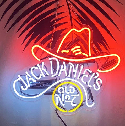 Jack Daniels Hat Acrylic Real Glass Neon Sign Light Lamp