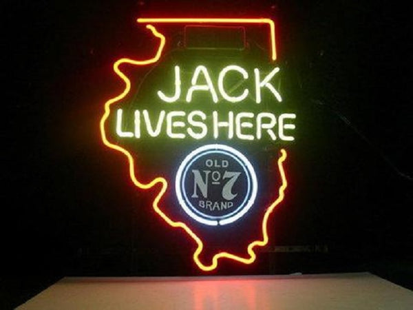 Jack Daniel's Jack Lives Here Illinois Neon Sign Lamp Light