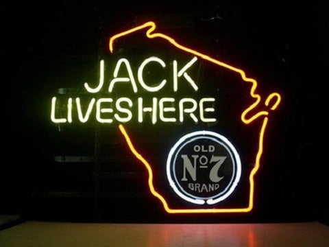 Jack Daniel's Jack Lives Here  Wisconsin Neon Sign Lamp Light