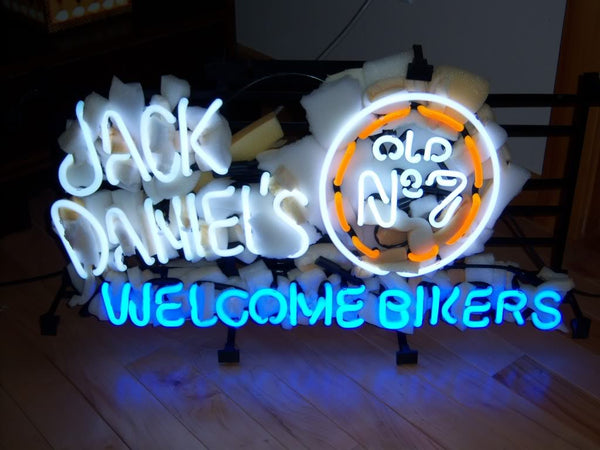 Jack Daniels Old 7 Welcome Bikers Neon Sign Light Lamp