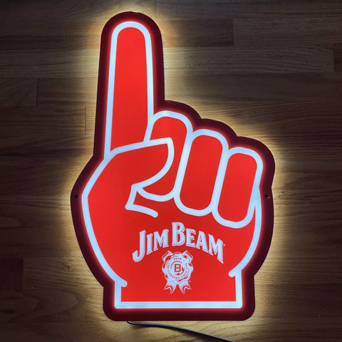 Jim Beam #1 Finger Logo 2D LED Neon Sign Light Lamp