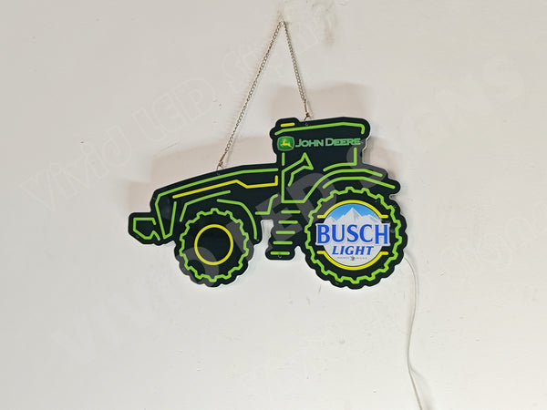 John Deere Tractor Quality Farm Equipment Busch Light Beer 2D LED Neon Sign Light Lamp