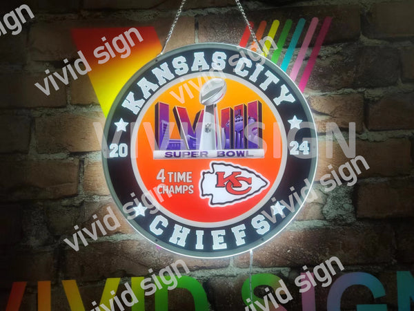 Kansas City Chiefs Super Bowl LVIII 58 Champions 3D LED Neon Sign Light Lamp