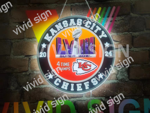 Kansas City Chiefs Super Bowl LVIII 58 Champions 3D LED Neon Sign Light Lamp