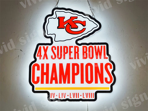 Kansas City Chiefs 4X Super Bowl 3D LED Neon Sign Light Lamp