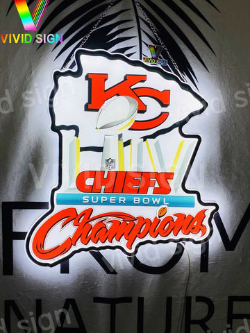 Kansas City Chiefs Super Bowl Champions 3D LED Neon Sign Light Lamp