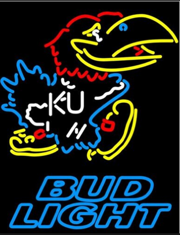 Bud Light Beer Kansas Jayhawks University Mascot Logo Neon Light Lamp Sign