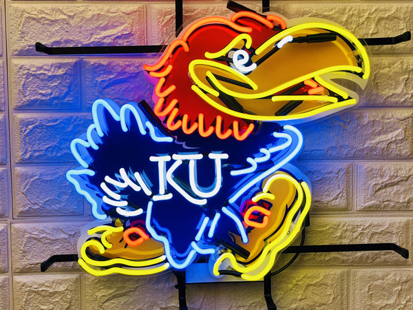 Kansas Jayhawks University Mascot Logo Neon Light Lamp Sign HD Vivid Printing