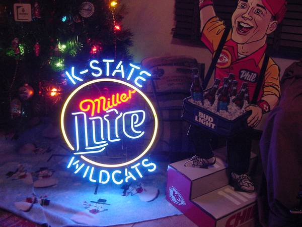 Miller Lite Beer Kansas State Wildcats Mascot Logo Neon Light Lamp Sign