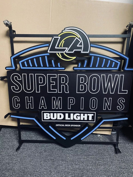 LA RAMS Super Bowl Champions Bud Light LED Neon Sign Light Lamp