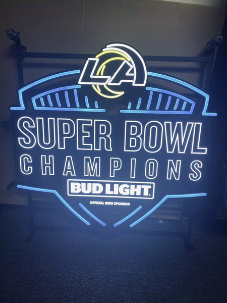 LA RAMS Super Bowl Champions Bud Light LED Neon Sign Light Lamp