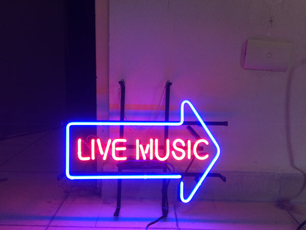 Live Music Arrow Neon Light Sign Lamp Real Glass Wall Decor