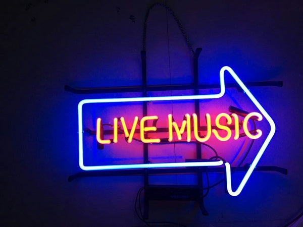 Live Music Arrow Neon Light Sign Lamp Real Glass Wall Decor