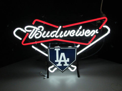 Los Angeles Dodgers LA Budweiser Bow Tie Beer Bar Neon Sign Light Lamp