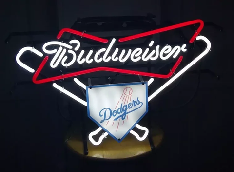 Los Angeles Dodgers LA Budweiser Bow Tie Beer Bar Neon Sign Light Lamp