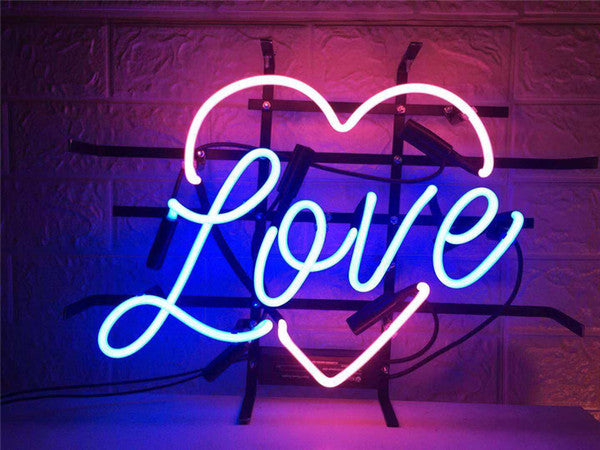 Blue Love Heart Neon Light Sign Lamp Real Glass Wall Decor