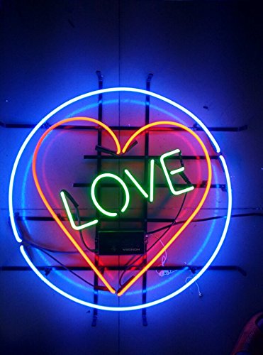 Green Love Heart Neon Light Sign Lamp Real Glass Wall Decor