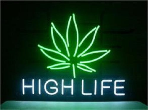 Marijuana Hemp Leaf High Life Neon Light Sign Lamp Real Glass Wall Decor