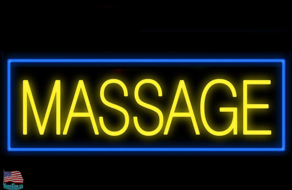 Yellow Massage Open Neon Light Sign Lamp Real Glass Wall Decor