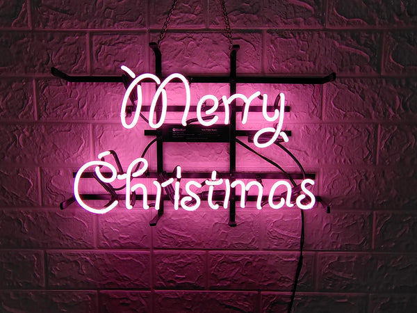 Merry Christmas Neon Light Sign Lamp Real Glass Wall Decor