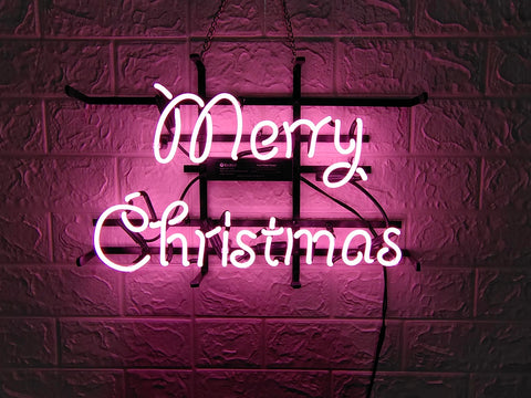 Merry Christmas Neon Light Sign Lamp Real Glass Wall Decor