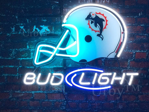 Miami Dolphins Bud Light Helmet Beer Bar Neon Sign Light Lamp