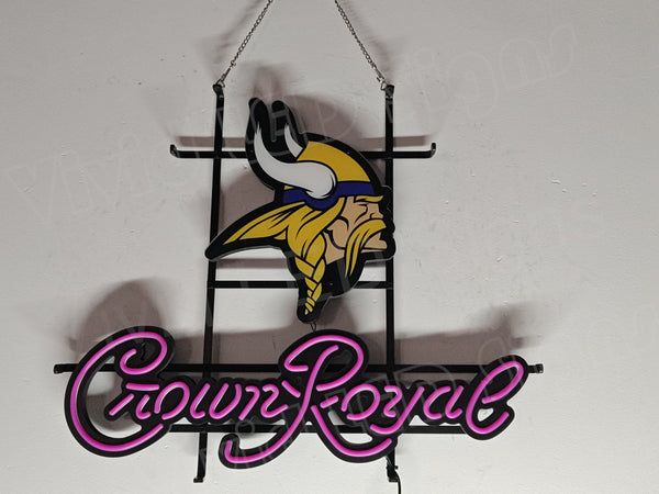 Minnesota Vikings Crown Royal Whisky LED Neon Sign Light Lamp With Dimmer