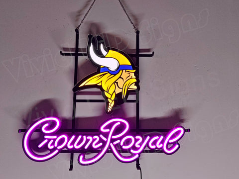 Minnesota Vikings Crown Royal Whisky LED Neon Sign Light Lamp With Dimmer