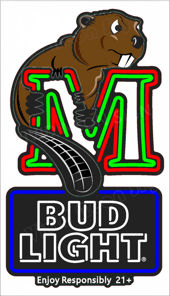 Minot State Beavers Bud Light LED Neon Sign Light Lamp