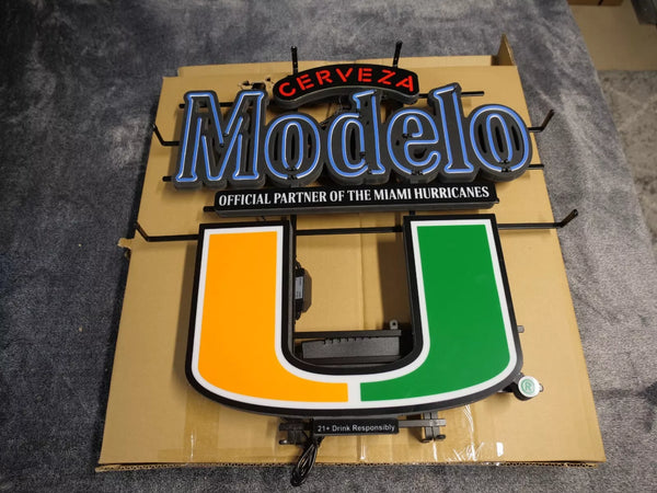 Cerveza Modelo Beer University of Miami Hurricanes LED Neon Sign Light Lamp