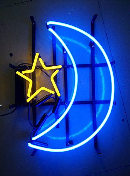 Moon Star Neon Light Sign Lamp Real Glass Wall Decor